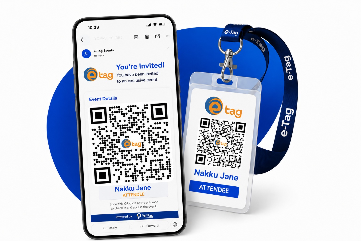 An e-tag digital pass and printed neck card with QR codes