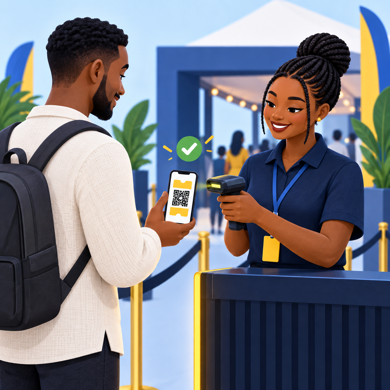 Staff member scanning a guest QR ticket at the entrance
