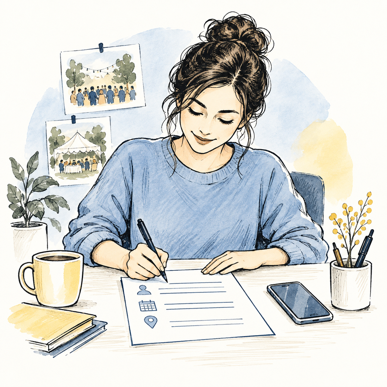 Person writing organiser and event details